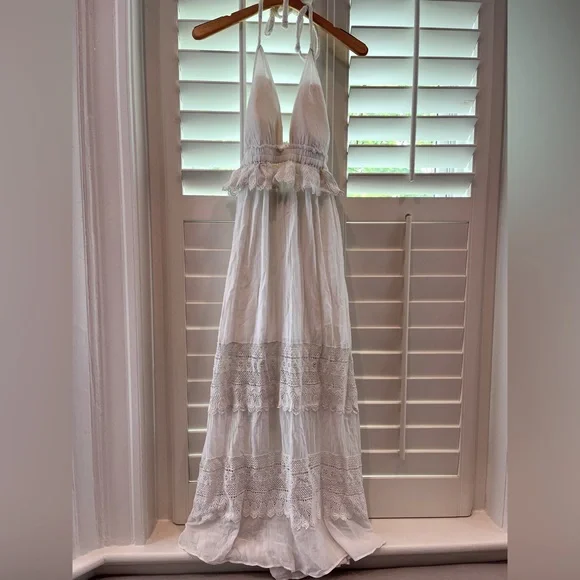 Dresses | Loveshackfancy Size 2 Halter Maxi Dress White Gauze | Poshmark